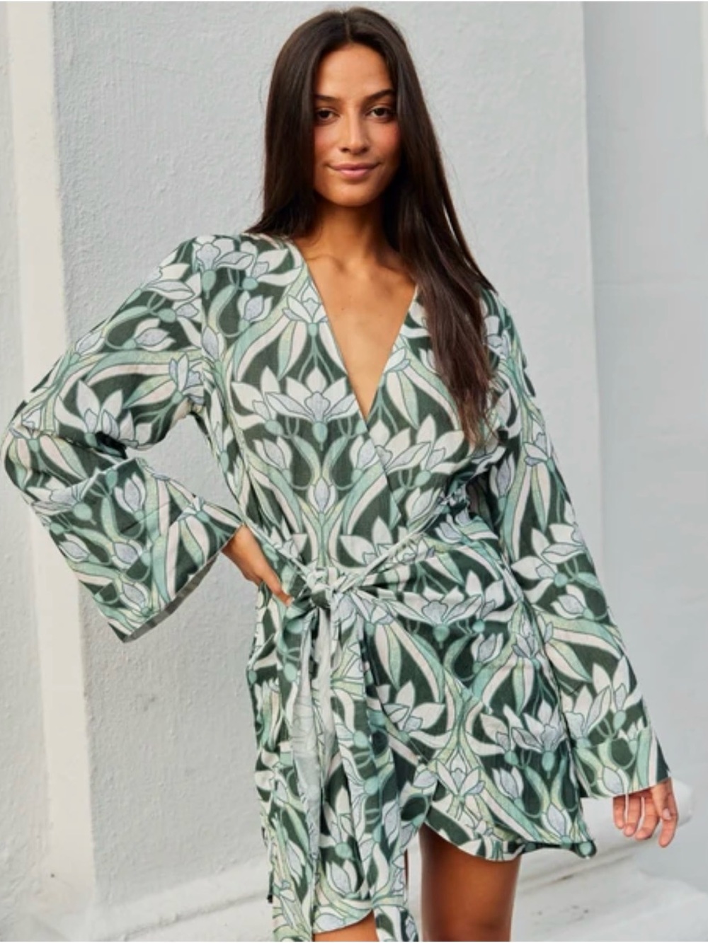 Kenny Flowers Linen Wrap Dress, Small